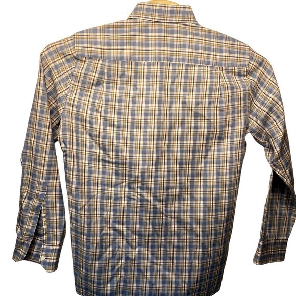 Peter Millar Collection Medium Blue Brown Plaid Long Sleeve Button Down Shirt - Picture 4 of 4